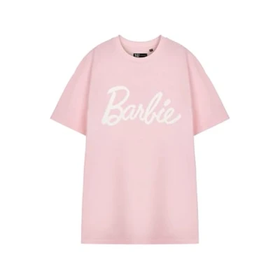 Image of Barbie Womens T Shirt Ladies Pink Short Sleeve Graphic Tee Classic Logo Doll Stylish Apparel Top Fashion Toy Cartoon Movie Film Merchandise Gift