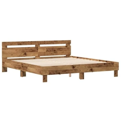 Image of vidaXL Bed Frame with Headboard Old Wood 180 x 200 cm