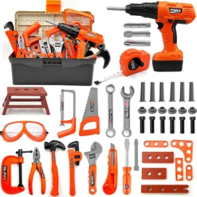 Image of Hyrenee 48 Pieces Work Tools Toy Kids Construction Tool Box with Drill Imitation Game Educational Gift for Children 3 4 5 6 7 8 Years