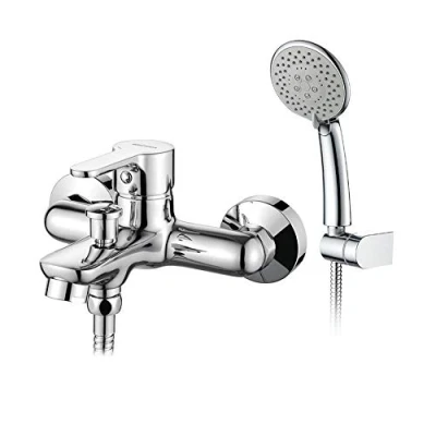 Image of GRIFEMA PORTO G13003 Single Lever Bath/Tub/Shower Mixer Tap with 1.5m Stainless Steel Hose Pipe, Wall Mounted Shower Bracket and Handshower Eco Click, 1/2 Inch Hose, Chrome
