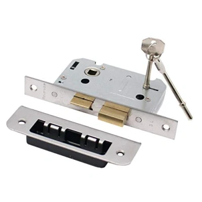 Image of 3 Lever Mortice Door Sash Lock Bolt Through 64mm / 2.5 Inch Square Forend Satin Stainless