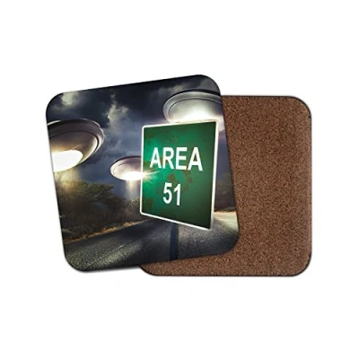 Image of 1 x Area 51 UFO Cork Backed Drinks Coaster Alien Aliens Spaceship Space #8299