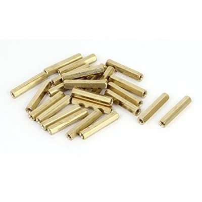 Image of Sourcingmap M4 x 30mm Female Threaded Brass Hex Standoff Pillar Spacer Nut 25pcs