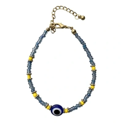 Image of Evil Eye Bracelet, Yellow Beads (Light Blue)