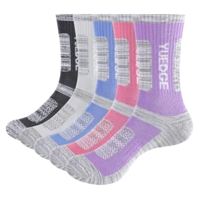 Image of YUEDGE Women&#039;s 5 Pairs Wicking Breathable Cushion Anti Blister Casual Crew Socks Outdoor Hiking Trekking Walking Athletic (XL)