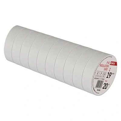 Image of EMOS PVC Insulation Tape, White, Pack of 10, 19 mm x 20 m, 0.13 Tape Thickness, Self Adhesive, High Tensile Strength and Application Temperature Range, UV Resistant, Waterproof Connection, Without