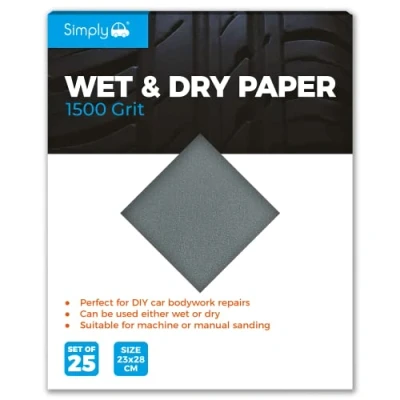 Image of Simply WD1500 Wet &amp; Dry Polishing Paper 1500 Grit, Pack of 25, 230mm x 280mm, Perfect for DIY Car Bodywork Repairs, Machine, Manual Sanding, Furniture and Home Improvement