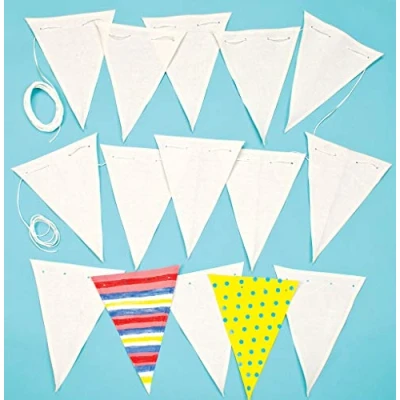 Image of Baker Ross EV858 Design Your Own Fabric Bunting, for Kids to Paint, Personalise, Decorate and Display Arts Crafts Activities (Pack of 15), Calico, One Size