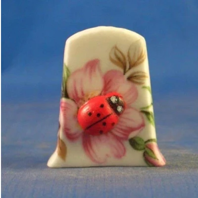 Image of Birchcroft Porcelain China Collectable Thimble Cameo Ladybird on Flower