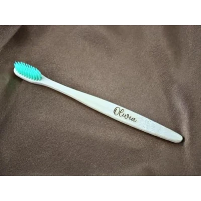 Image of Personalised Bamboo Natural 100% Eco Friendly Turquoise Engraved Toothbrush