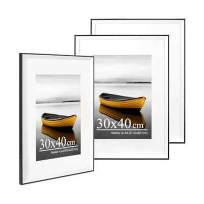 Image of Baoee Black white Two Tone Picture frame 30x40cm with A4 Mount,Set of 3,photo acrylic glass,30x40cm Frame,Poster Frame, certificate frame,Wall Mountable
