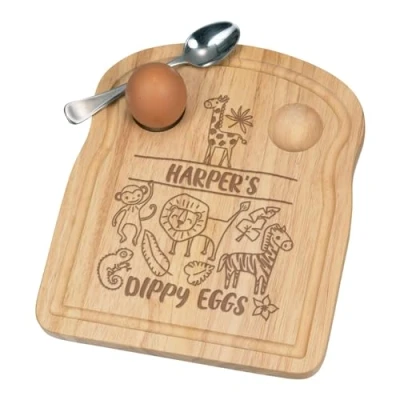 Image of Personalised Jungle Animals Breakfast Dippy Egg Cup Board Wooden Easter