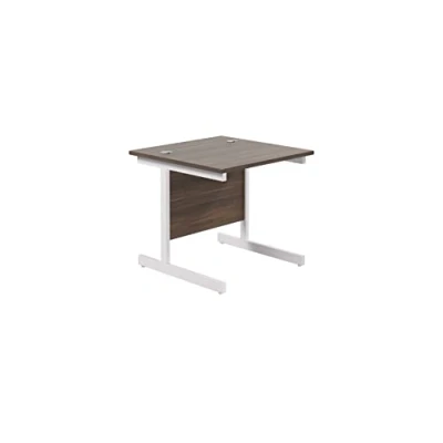 Image of Office Hippo Heavy Duty Rectangular Cantilever Desk, Home Table + Integrated Cable Ports, PC Desk For or Home, 5 Yr Wty White Frame/Dark Walnut Top, 80cm x