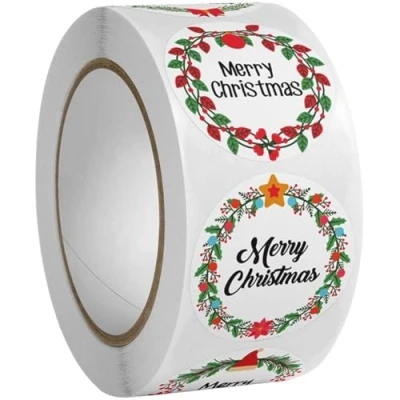 Image of Luxylei 500 Pcs Christmas Round Label Stickers, Sealing Labels Stickers Self adhesive Xmas Kraft Sticker Roll for Envelope