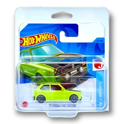 Image of Hot Wheels &#039;73 Honda Civic Custom (Lime Green &amp; Black) 8/10 HW J Imports 2023 117/250 (Short Card) *** COMES IN A KLAS CAR KEEPER PROTECTIVE COLLECTORS CASE HKG40