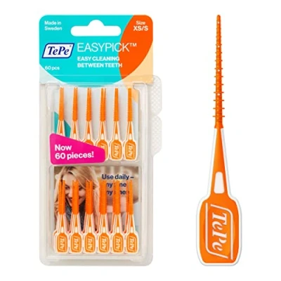 Image of TePe EasyPick Toothpicks, Orange, ISO XS S, 60pcs, Dental Plaque Removal Tool, efficient and Easy Cleaning Between The Teeth, toothpicks for Narrow Gaps