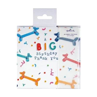 Image of Hallmark Birthday Thank You Cards Pack of 10 in 2 Colourful Balloon Designs