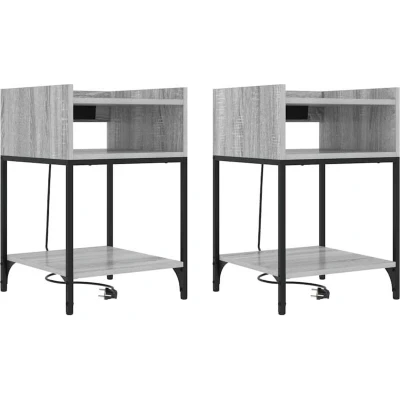 Image of vidaXL Bedside Cabinets with Shelf Storage 2 pcs Grey sonoma Engineered wood