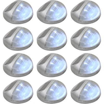 Image of vidaXL 12x Outdoor Solar Wall Lamps LED Round Silver Garden Lighting Fixture