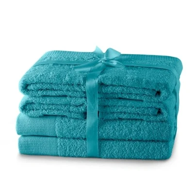 Image of AmeliaHome Set 6pcs 4 Towels 50x100 cm and 2 Bath 70x140 100% Cotton Absorbent Turquoise Amari
