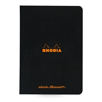 Image of RHODIA 119186C Black Piqué Notebook A5 Dot 96 pages Clairefontaine White Paper 80 g/m Soft, Resistant and Waterproof Coated Card Cover Classic