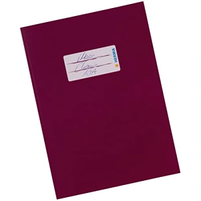 Image of HERMA Cardboard Exercise Book cover A5, with inscription field, made of extra strong cardboard, slip on jackets for school, ruby