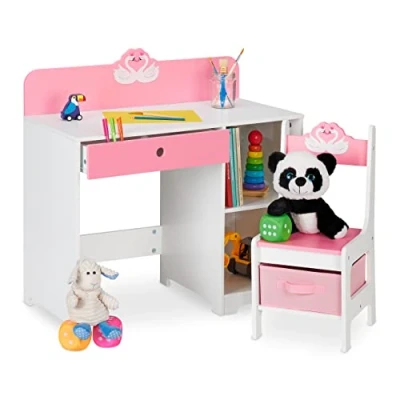 Image of Relaxdays Children&#039;s Furniture Set, White/Pink, 79.5 x 80 40 cm