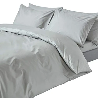 Image of HOMESCAPES Silver Grey Pure Egyptian Cotton Duvet Cover Set Single 200 TC 400 Thread Count Equivalent Pillowcase Included Quilt Bedding