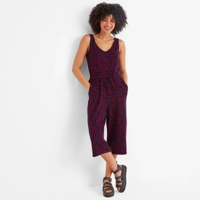 Image of TOG24 Emmie Womens Jumpsuit Magenta Star Print Dark Blue viscose Size 14 UK