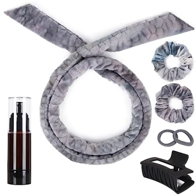 Image of 7 PCS Heatless Curlers Headband Set, Velour Curls, Soft and Comfortable Hair Curlers, No Heat for DIY (Gray White, 7Pcs)