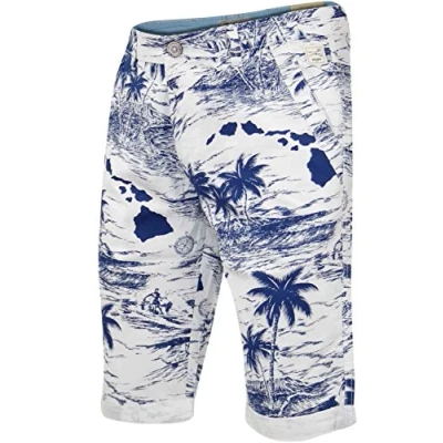 Image of True Face Mens Chino Shorts Hawaiian Printed Sports Casual 100% Cotton Knee Length Half Pant Summer (White, 28 Waist)