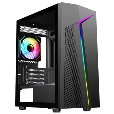 Image of CiT Alpha Micro ATX PC Gaming Case With ARGB LED Strip, 1 x 120mm Three Sided Infinity Fan &amp; Tempered Glass Side Panel Black