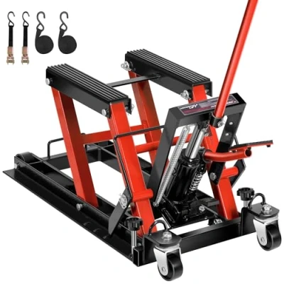 Image of VIVOHOME Hydraulic Motorcycle Lift Jack 1500 LBS Capacity Steel ATV Lifts Stand Hoist with Wheels and Handle for Motorcycles, ATVs, Dirt Bikes Red