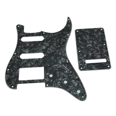 Image of KAISH 11 Hole ST/Strat Style Pickguard HSS Pick Guard with ST Back Plate Tremolo Trem Cover for USA/Mexico Stratocaster/Strat Black Pearl
