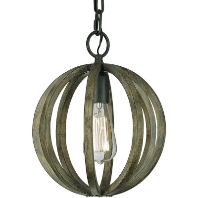 Image of Allier 1 Light Spherical Cage Ceiling Mini Pendant Dark Wood, Antique iron, E27