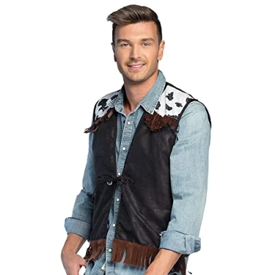 Image of Boland 54323 Western Vest, Size M, Brown, for Adults, Jacket, Cowboy, Indian, Costume, Carnival, Theme Party