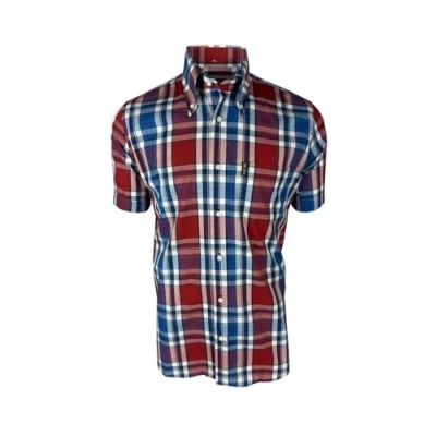 Image of Trojan Multi Check Short Sleeve Button Down Shirt with Matching Pocket Square TC/1047