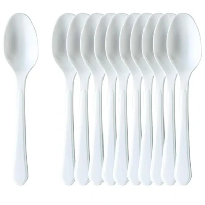 Image of PRICEBEATER Reusable Plastic Dessert Spoons, Heavy Duty Reusable, Hand Washable, Cutlery Tablespoon, for Parties and Basic Everyday Tableware Dinnerware Pack of 50 (White Spoons)