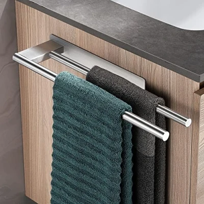 Image of Dvocel Stainless Steel Towel Holder, Double Self Adhesive 304 Guest Rail, Wall Mounted for Bathroom Kitchen