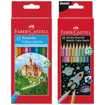 Image of Faber Castell 205218 Colouring Pencils Set 22 Pieces with Basic and Metallic Colours, Shatterproof, Hexagonal, for Children Adults