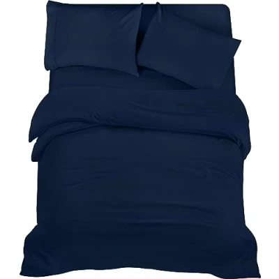 Image of Utopia Bedding 4 Piece King Set Duvet Cover, Fitted Sheet with Pillow cases Soft Brushed Microfiber (Navy)