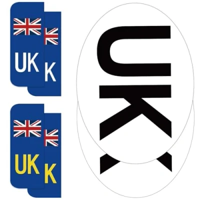 Image of ARVO UK Car Stickers 2 Oval + 4 Number Plate Waterproof &amp; EU Travel Approved