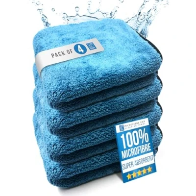 Image of Microfibre Car Drying Towel Thick, Super Absorbent, Lint Free 40cm x Microfiber Cloth Perfect Addition to your Washing, Drying, Detailing and Polishing (Pack of 4)