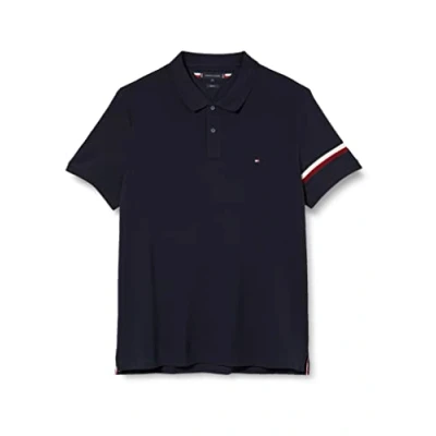 Image of Tommy Hilfiger Men Short Sleeve Polo Shirt Regular Fit, Blue (Desert Sky), S
