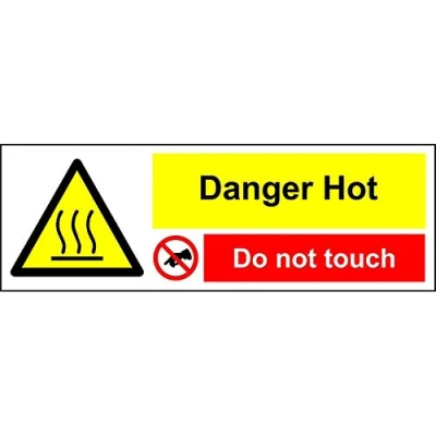 Image of hot Surface kitchen sign Danger do not touch safety Self adhesive sticker 150mm x 50mm