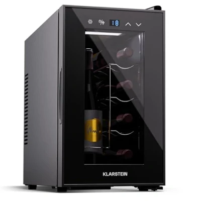 Image of Klarstein wine refrigerator, 1 zone beverage refrigerator with glass door, quiet indoor/outdoor 21 L bottle small,
