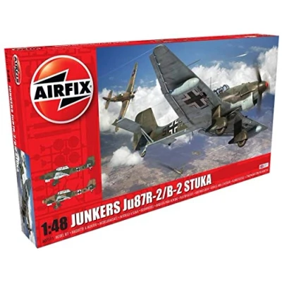 Image of Airfix Model Set A07115 Junkers JU87B 2/R 2 Building Kit Plastic Plane Kits for Adults &amp; Children 8+, Includes Sprues Decals 1:48 Scale