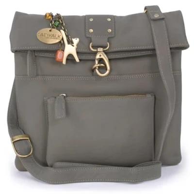 Image of Catwalk Collection Handbags Women&#039;s Leather Anti Theft Cross Body Bag Small Messenger Adjustable Shoulder Strap DISPATCH Grey