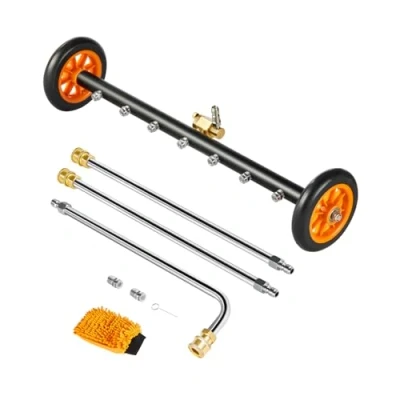 Image of VEVOR 24&quot; Pressure Washer Undercarriage Cleaner, Stainless Steel Surface Cleaner for Washer, 4000 Max PSI, Angle Adjustment Gear, 7 Spray Nozzles, 2 Extended Wands Driveway, Patio, Deck