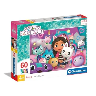 Image of Clementoni Jigsaw Puzzle Gabby&#039;S Dollhouse 60 Pieces Supercolor For Children 4 6 Years, Cartoon, Doll, Gift Boy/Girls, Kids, Made In Italy, 26202